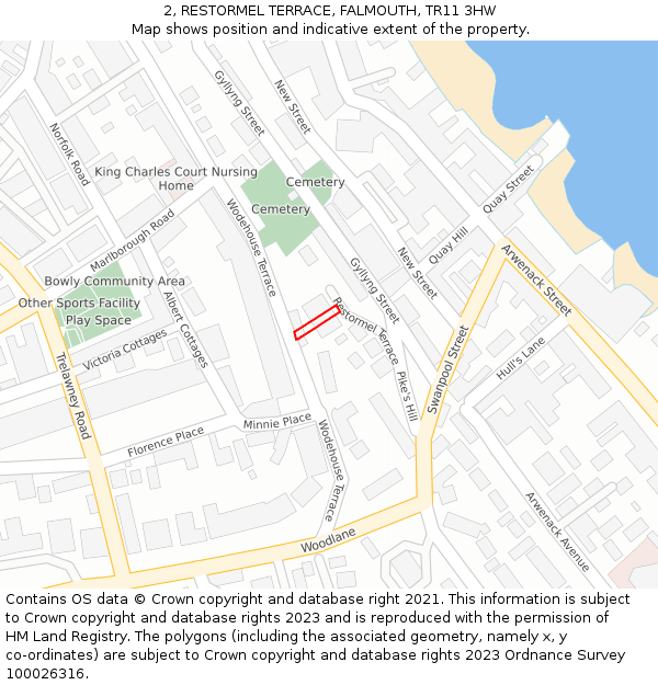 2, RESTORMEL TERRACE, FALMOUTH, TR11 3HW: Location map and indicative extent of plot
