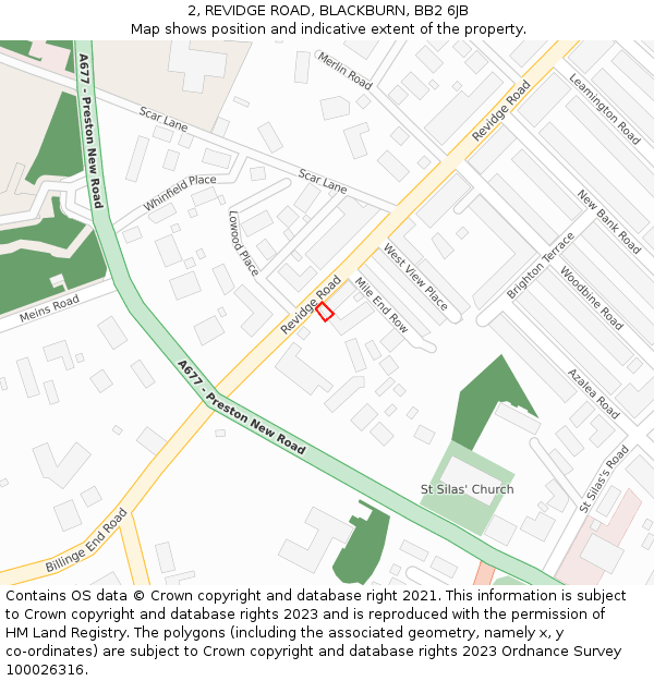 2, REVIDGE ROAD, BLACKBURN, BB2 6JB: Location map and indicative extent of plot