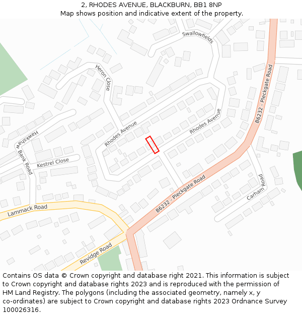 2, RHODES AVENUE, BLACKBURN, BB1 8NP: Location map and indicative extent of plot