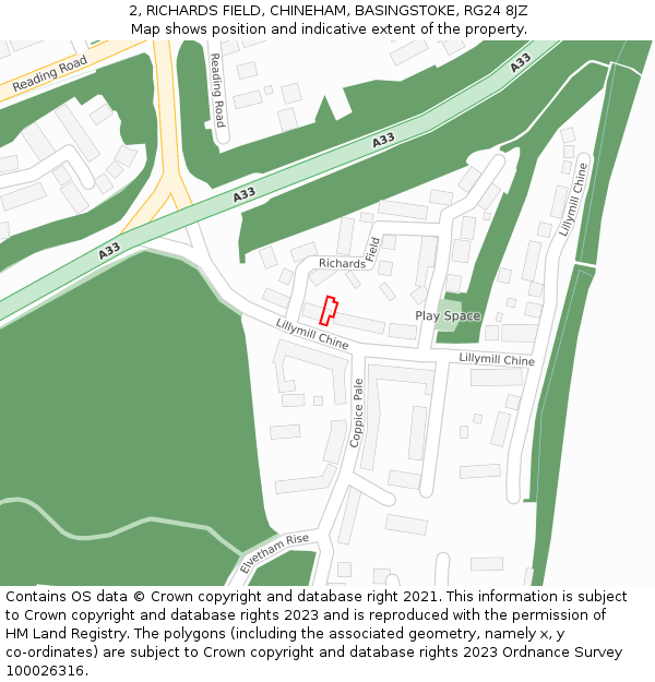 2, RICHARDS FIELD, CHINEHAM, BASINGSTOKE, RG24 8JZ: Location map and indicative extent of plot