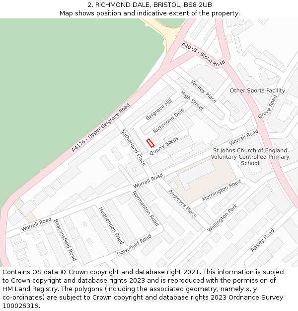 2, RICHMOND DALE, BRISTOL, BS8 2UB: Location map and indicative extent of plot