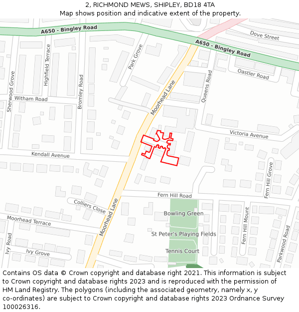 2, RICHMOND MEWS, SHIPLEY, BD18 4TA: Location map and indicative extent of plot