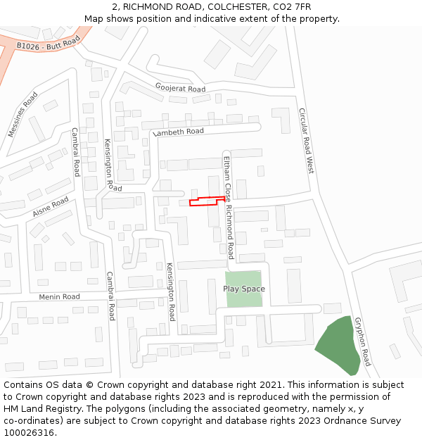 2, RICHMOND ROAD, COLCHESTER, CO2 7FR: Location map and indicative extent of plot