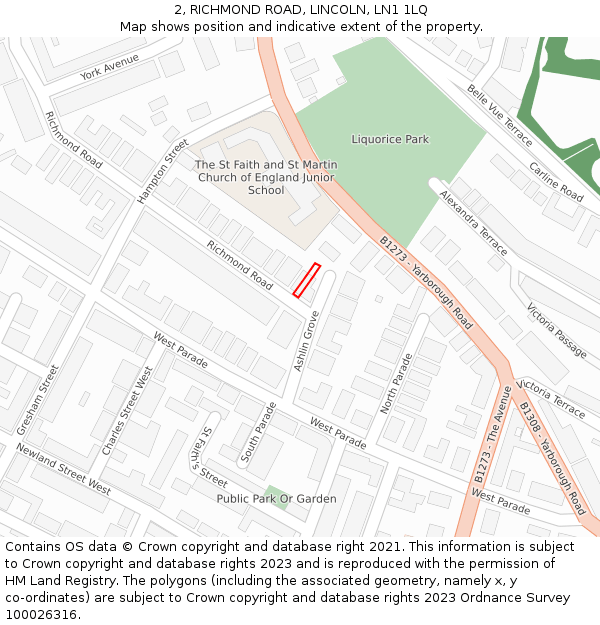 2, RICHMOND ROAD, LINCOLN, LN1 1LQ: Location map and indicative extent of plot
