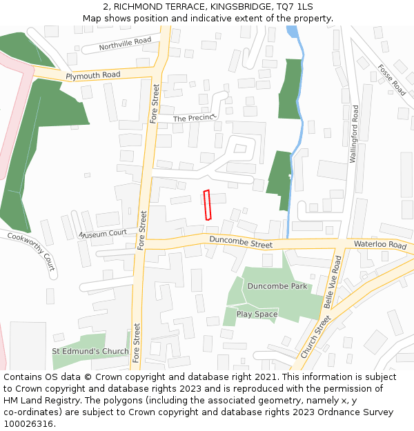 2, RICHMOND TERRACE, KINGSBRIDGE, TQ7 1LS: Location map and indicative extent of plot