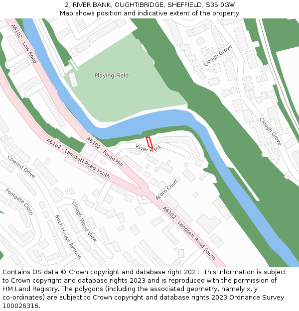 2, RIVER BANK, OUGHTIBRIDGE, SHEFFIELD, S35 0GW: Location map and indicative extent of plot