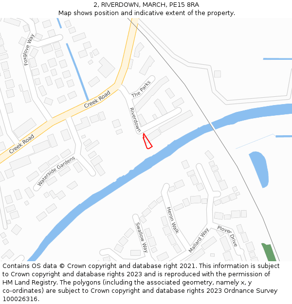 2, RIVERDOWN, MARCH, PE15 8RA: Location map and indicative extent of plot