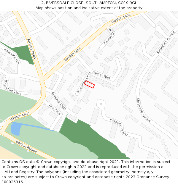 2, RIVERSDALE CLOSE, SOUTHAMPTON, SO19 9GL: Location map and indicative extent of plot