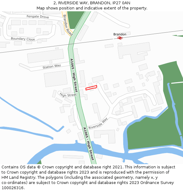2, RIVERSIDE WAY, BRANDON, IP27 0AN: Location map and indicative extent of plot