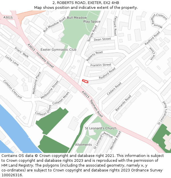 2, ROBERTS ROAD, EXETER, EX2 4HB: Location map and indicative extent of plot