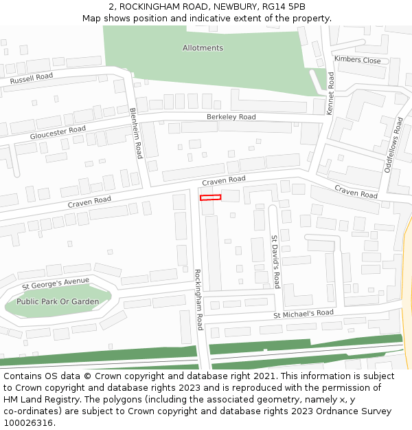 2, ROCKINGHAM ROAD, NEWBURY, RG14 5PB: Location map and indicative extent of plot