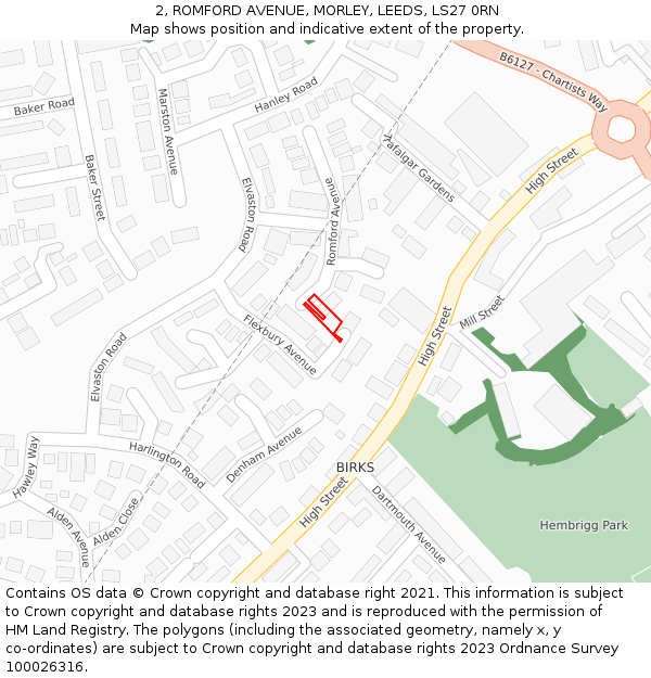 2, ROMFORD AVENUE, MORLEY, LEEDS, LS27 0RN: Location map and indicative extent of plot
