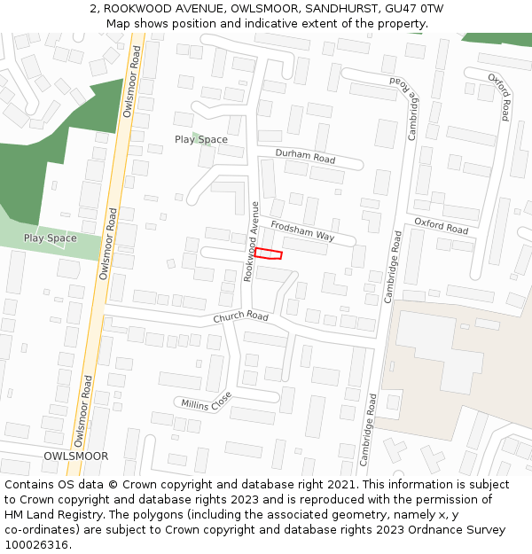 2, ROOKWOOD AVENUE, OWLSMOOR, SANDHURST, GU47 0TW: Location map and indicative extent of plot