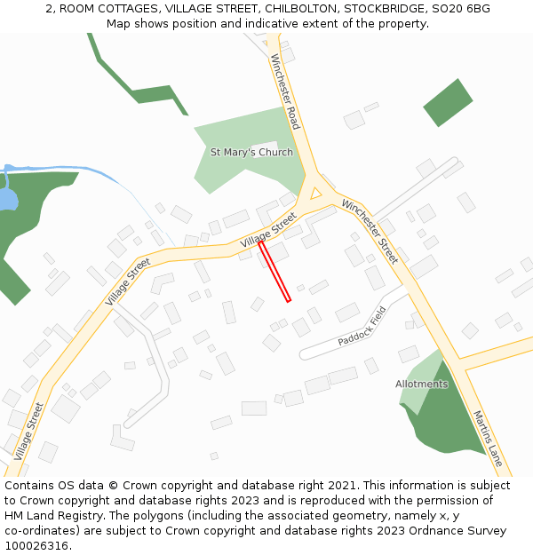 2, ROOM COTTAGES, VILLAGE STREET, CHILBOLTON, STOCKBRIDGE, SO20 6BG: Location map and indicative extent of plot