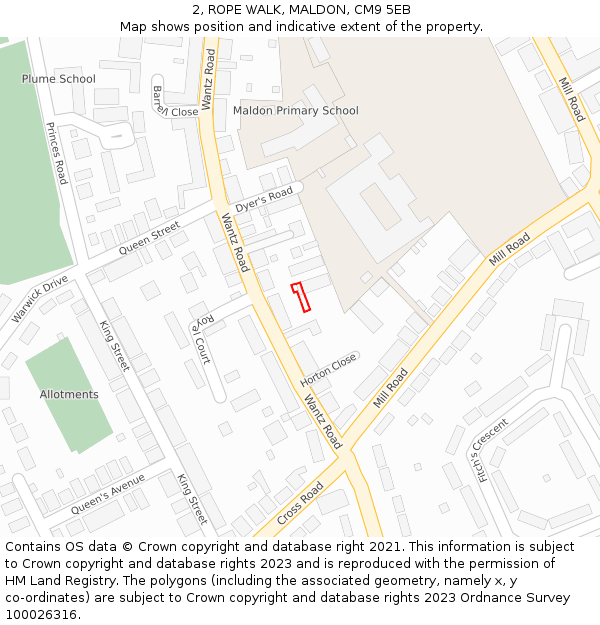 2, ROPE WALK, MALDON, CM9 5EB: Location map and indicative extent of plot