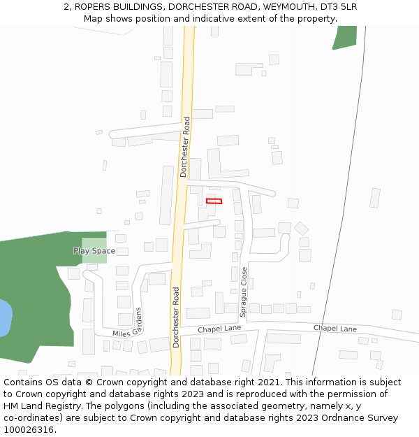 2, ROPERS BUILDINGS, DORCHESTER ROAD, WEYMOUTH, DT3 5LR: Location map and indicative extent of plot