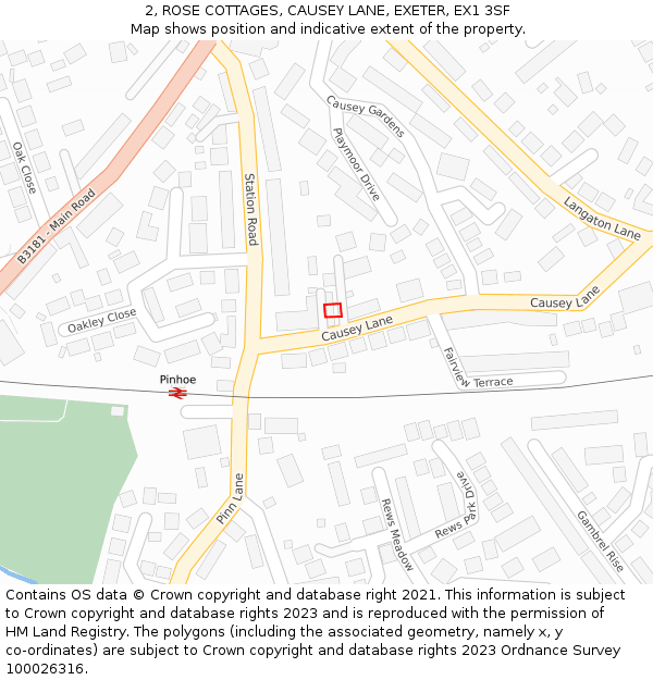 2, ROSE COTTAGES, CAUSEY LANE, EXETER, EX1 3SF: Location map and indicative extent of plot
