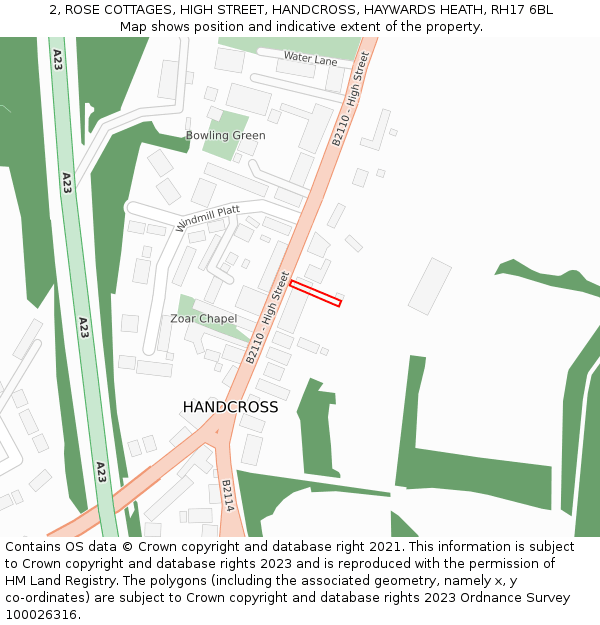 2, ROSE COTTAGES, HIGH STREET, HANDCROSS, HAYWARDS HEATH, RH17 6BL: Location map and indicative extent of plot