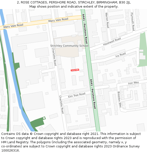 2, ROSE COTTAGES, PERSHORE ROAD, STIRCHLEY, BIRMINGHAM, B30 2JL: Location map and indicative extent of plot