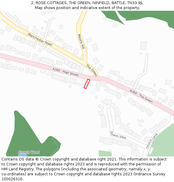 2, ROSE COTTAGES, THE GREEN, NINFIELD, BATTLE, TN33 9JL: Location map and indicative extent of plot
