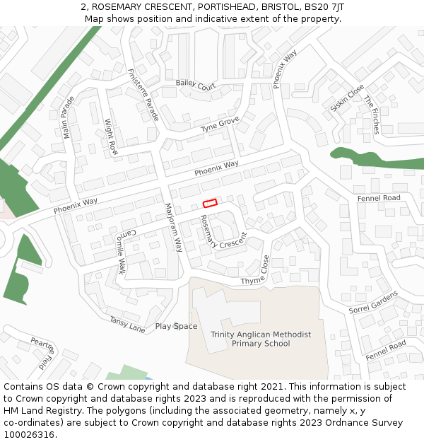 2, ROSEMARY CRESCENT, PORTISHEAD, BRISTOL, BS20 7JT: Location map and indicative extent of plot