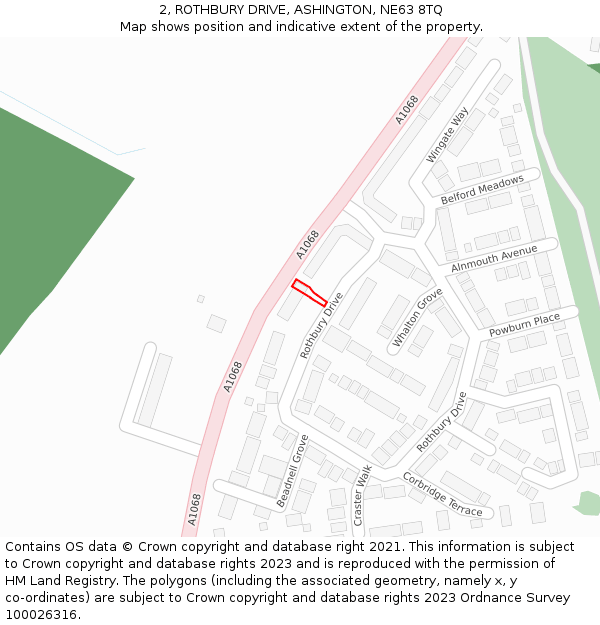 2, ROTHBURY DRIVE, ASHINGTON, NE63 8TQ: Location map and indicative extent of plot