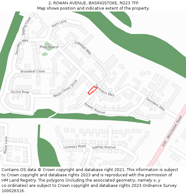 2, ROWAN AVENUE, BASINGSTOKE, RG23 7FP: Location map and indicative extent of plot