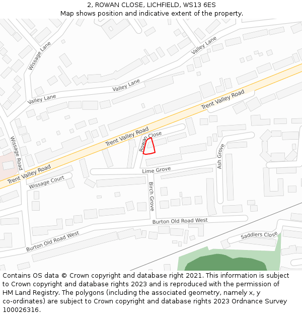 2, ROWAN CLOSE, LICHFIELD, WS13 6ES: Location map and indicative extent of plot
