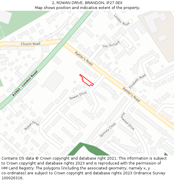 2, ROWAN DRIVE, BRANDON, IP27 0EX: Location map and indicative extent of plot