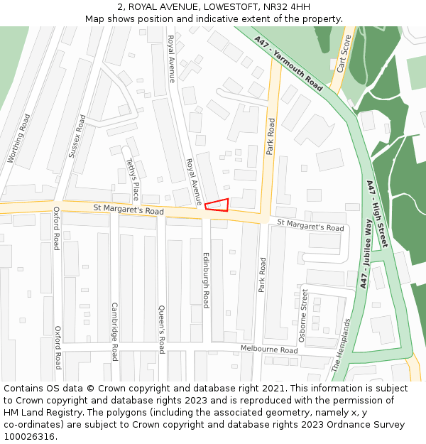 2, ROYAL AVENUE, LOWESTOFT, NR32 4HH: Location map and indicative extent of plot