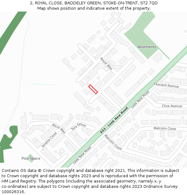 2, ROYAL CLOSE, BADDELEY GREEN, STOKE-ON-TRENT, ST2 7QD: Location map and indicative extent of plot