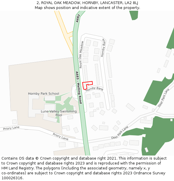 2, ROYAL OAK MEADOW, HORNBY, LANCASTER, LA2 8LJ: Location map and indicative extent of plot
