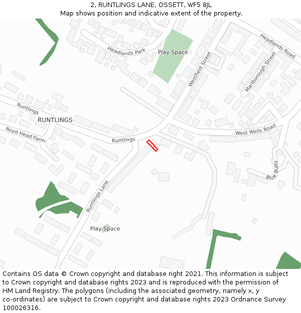 2, RUNTLINGS LANE, OSSETT, WF5 8JL: Location map and indicative extent of plot