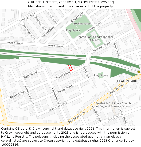 2, RUSSELL STREET, PRESTWICH, MANCHESTER, M25 1EQ: Location map and indicative extent of plot