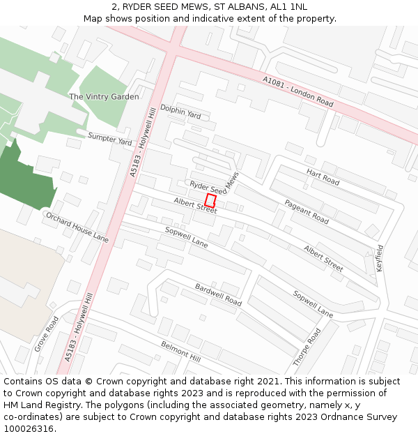 2, RYDER SEED MEWS, ST ALBANS, AL1 1NL: Location map and indicative extent of plot
