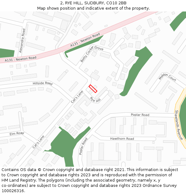2, RYE HILL, SUDBURY, CO10 2BB: Location map and indicative extent of plot