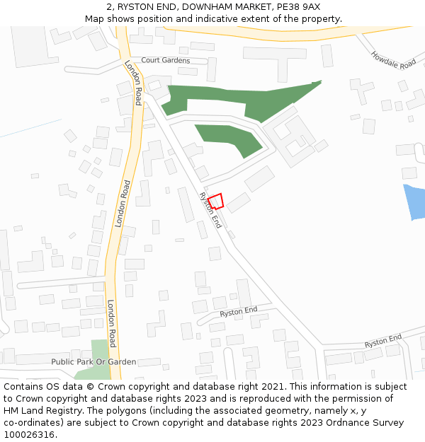 2, RYSTON END, DOWNHAM MARKET, PE38 9AX: Location map and indicative extent of plot