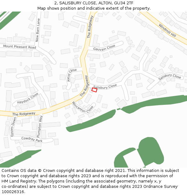 2, SALISBURY CLOSE, ALTON, GU34 2TF: Location map and indicative extent of plot