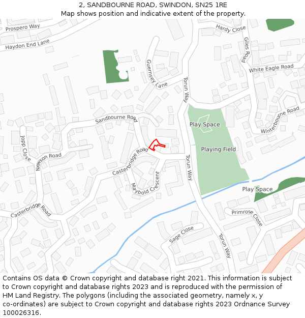 2, SANDBOURNE ROAD, SWINDON, SN25 1RE: Location map and indicative extent of plot