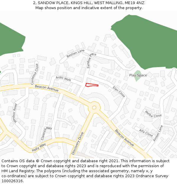 2, SANDOW PLACE, KINGS HILL, WEST MALLING, ME19 4NZ: Location map and indicative extent of plot