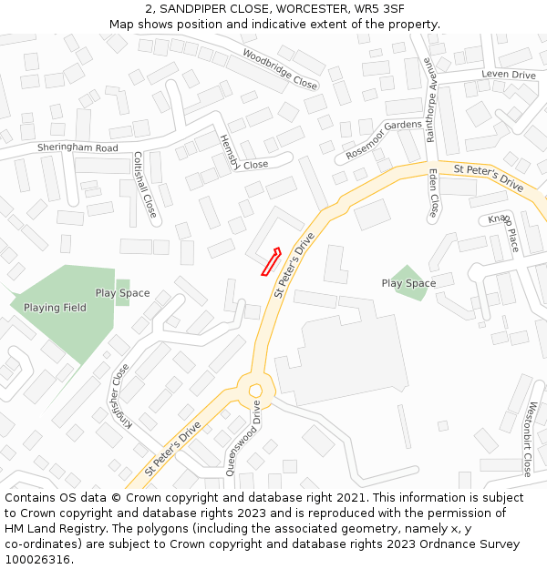 2, SANDPIPER CLOSE, WORCESTER, WR5 3SF: Location map and indicative extent of plot