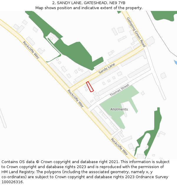 2, SANDY LANE, GATESHEAD, NE9 7YB: Location map and indicative extent of plot