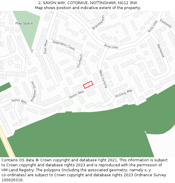 2, SAXON WAY, COTGRAVE, NOTTINGHAM, NG12 3NX: Location map and indicative extent of plot