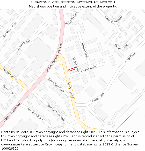 2, SAXTON CLOSE, BEESTON, NOTTINGHAM, NG9 2DU: Location map and indicative extent of plot