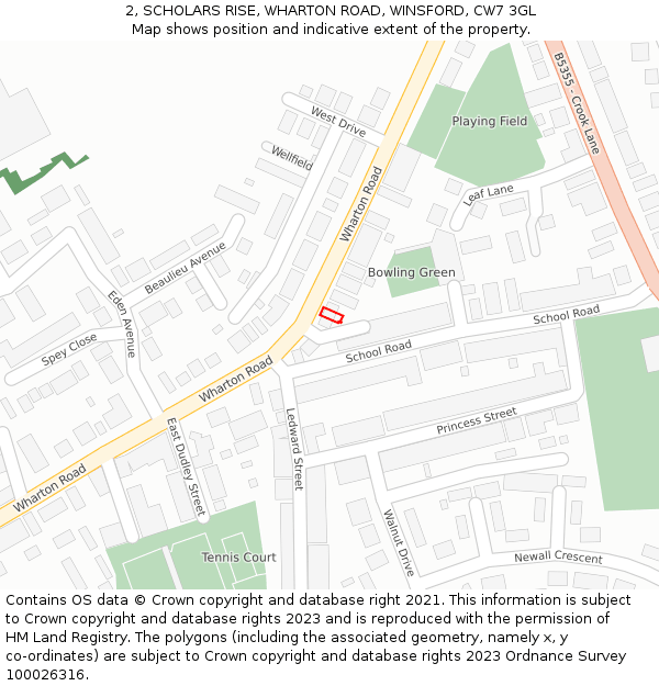 2, SCHOLARS RISE, WHARTON ROAD, WINSFORD, CW7 3GL: Location map and indicative extent of plot