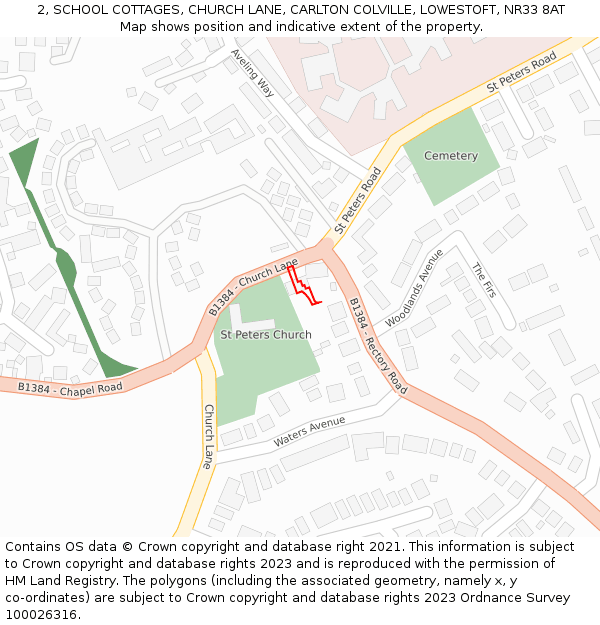2, SCHOOL COTTAGES, CHURCH LANE, CARLTON COLVILLE, LOWESTOFT, NR33 8AT: Location map and indicative extent of plot