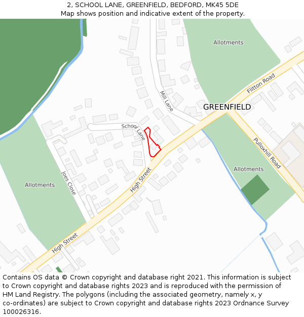 2, SCHOOL LANE, GREENFIELD, BEDFORD, MK45 5DE: Location map and indicative extent of plot