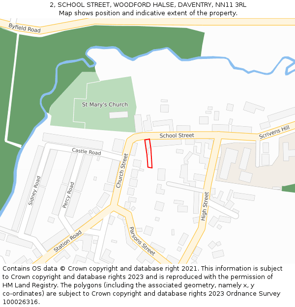 2, SCHOOL STREET, WOODFORD HALSE, DAVENTRY, NN11 3RL: Location map and indicative extent of plot