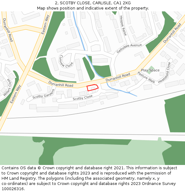 2, SCOTBY CLOSE, CARLISLE, CA1 2XG: Location map and indicative extent of plot