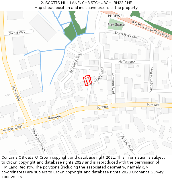 2, SCOTTS HILL LANE, CHRISTCHURCH, BH23 1HF: Location map and indicative extent of plot